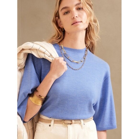 Banana Republic Corto Boxy 100% Merino Wool Sweater in Blue  Size S - Picture 8 of 8